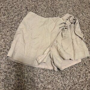 Club Monaco Culotte Shorts Small Tan Khaki Lined Tie Belt Side Zip Old Money